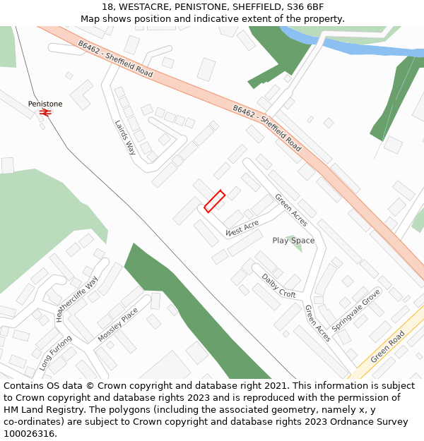 18, WESTACRE, PENISTONE, SHEFFIELD, S36 6BF: Location map and indicative extent of plot