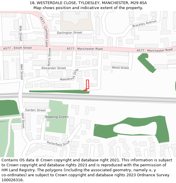 18, WESTERDALE CLOSE, TYLDESLEY, MANCHESTER, M29 8SA: Location map and indicative extent of plot