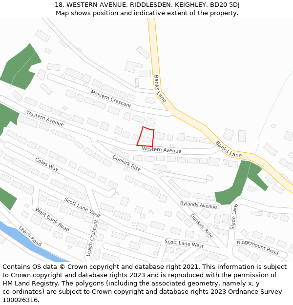 18, WESTERN AVENUE, RIDDLESDEN, KEIGHLEY, BD20 5DJ: Location map and indicative extent of plot