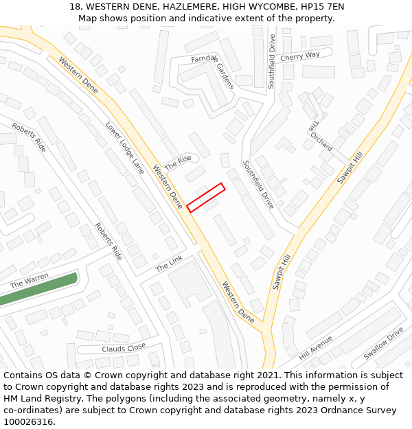 18, WESTERN DENE, HAZLEMERE, HIGH WYCOMBE, HP15 7EN: Location map and indicative extent of plot