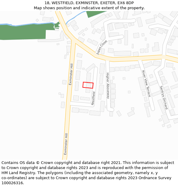 18, WESTFIELD, EXMINSTER, EXETER, EX6 8DP: Location map and indicative extent of plot