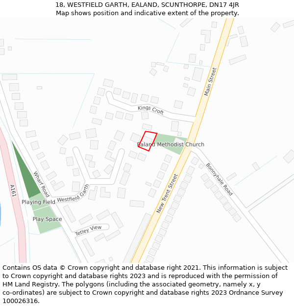 18, WESTFIELD GARTH, EALAND, SCUNTHORPE, DN17 4JR: Location map and indicative extent of plot