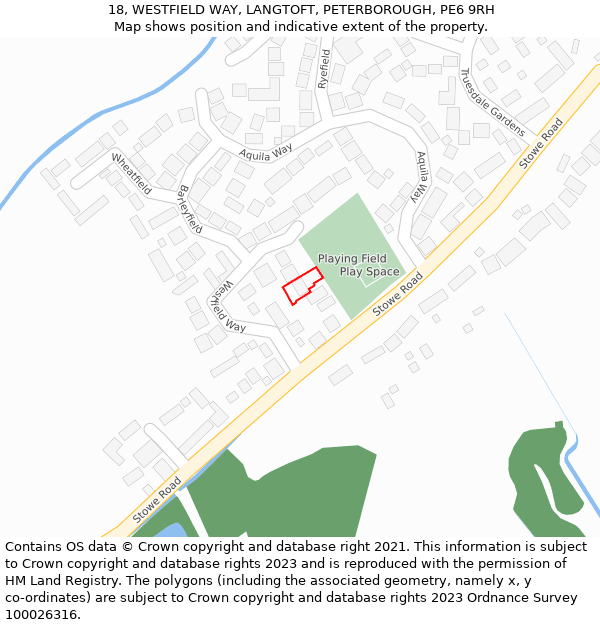 18, WESTFIELD WAY, LANGTOFT, PETERBOROUGH, PE6 9RH: Location map and indicative extent of plot