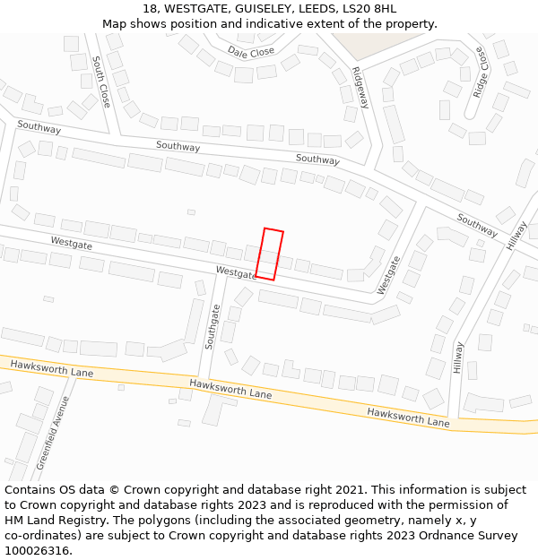 18, WESTGATE, GUISELEY, LEEDS, LS20 8HL: Location map and indicative extent of plot