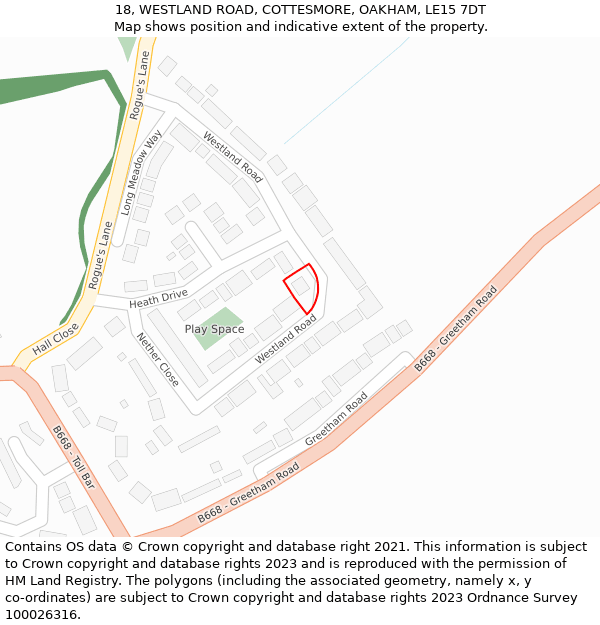 18, WESTLAND ROAD, COTTESMORE, OAKHAM, LE15 7DT: Location map and indicative extent of plot