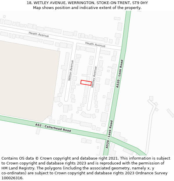 18, WETLEY AVENUE, WERRINGTON, STOKE-ON-TRENT, ST9 0HY: Location map and indicative extent of plot