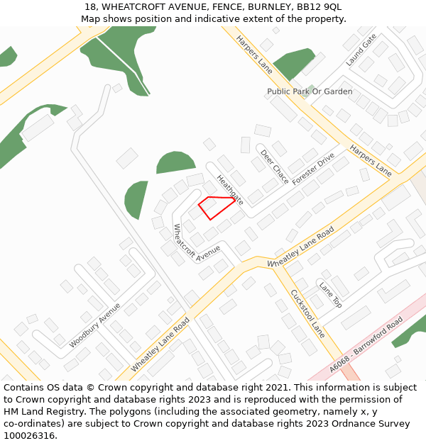 18, WHEATCROFT AVENUE, FENCE, BURNLEY, BB12 9QL: Location map and indicative extent of plot