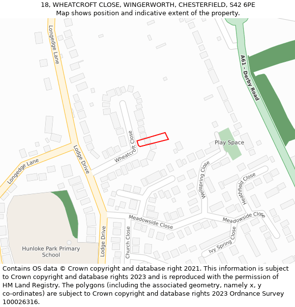 18, WHEATCROFT CLOSE, WINGERWORTH, CHESTERFIELD, S42 6PE: Location map and indicative extent of plot