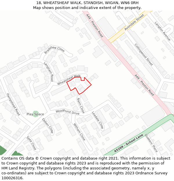 18, WHEATSHEAF WALK, STANDISH, WIGAN, WN6 0RH: Location map and indicative extent of plot