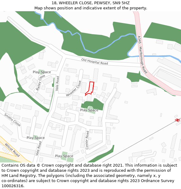 18, WHEELER CLOSE, PEWSEY, SN9 5HZ: Location map and indicative extent of plot