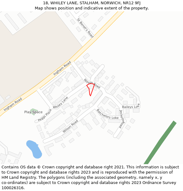 18, WHILEY LANE, STALHAM, NORWICH, NR12 9FJ: Location map and indicative extent of plot