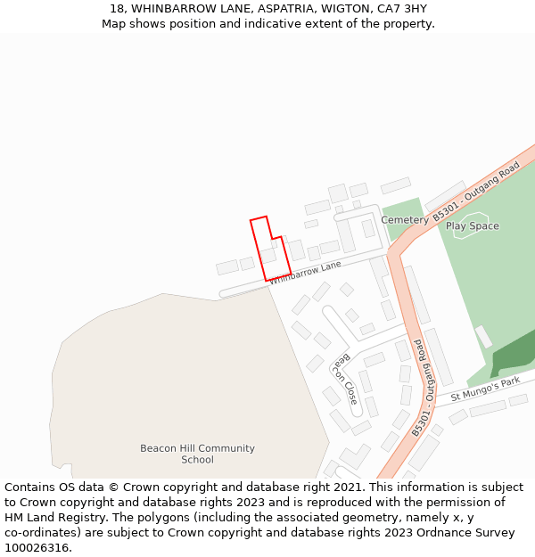 18, WHINBARROW LANE, ASPATRIA, WIGTON, CA7 3HY: Location map and indicative extent of plot