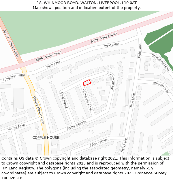 18, WHINMOOR ROAD, WALTON, LIVERPOOL, L10 0AT: Location map and indicative extent of plot