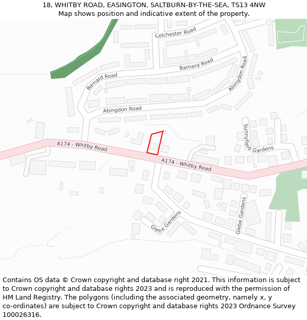 18, WHITBY ROAD, EASINGTON, SALTBURN-BY-THE-SEA, TS13 4NW: Location map and indicative extent of plot