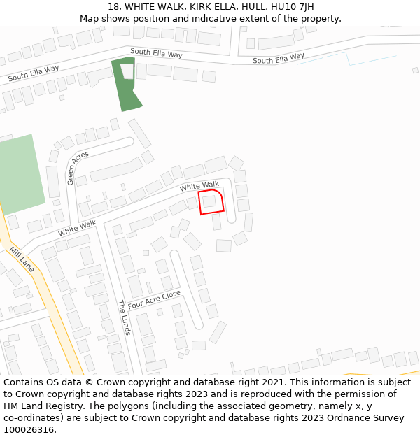 18, WHITE WALK, KIRK ELLA, HULL, HU10 7JH: Location map and indicative extent of plot