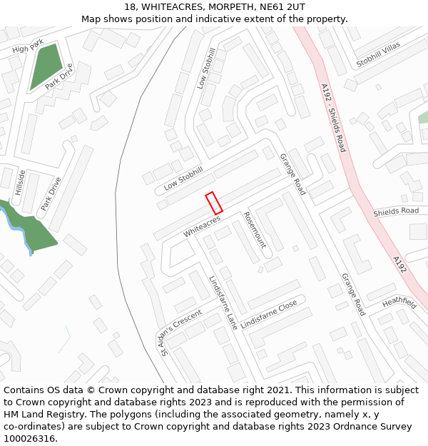 18, WHITEACRES, MORPETH, NE61 2UT: Location map and indicative extent of plot