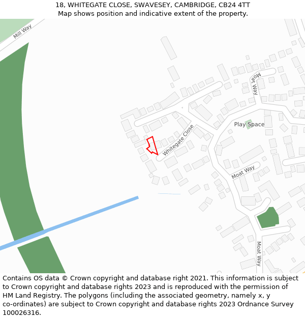 18, WHITEGATE CLOSE, SWAVESEY, CAMBRIDGE, CB24 4TT: Location map and indicative extent of plot