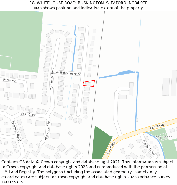 18, WHITEHOUSE ROAD, RUSKINGTON, SLEAFORD, NG34 9TP: Location map and indicative extent of plot