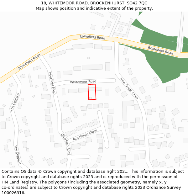 18, WHITEMOOR ROAD, BROCKENHURST, SO42 7QG: Location map and indicative extent of plot