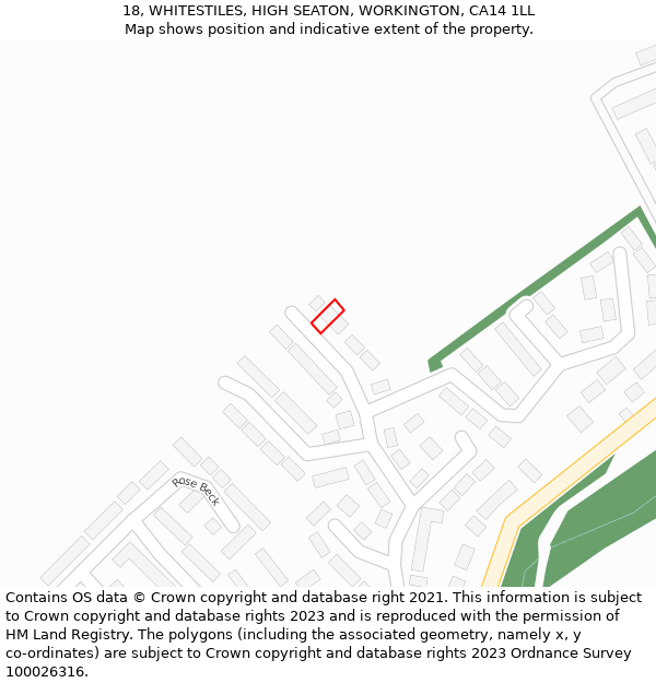 18, WHITESTILES, HIGH SEATON, WORKINGTON, CA14 1LL: Location map and indicative extent of plot