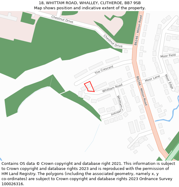 18, WHITTAM ROAD, WHALLEY, CLITHEROE, BB7 9SB: Location map and indicative extent of plot