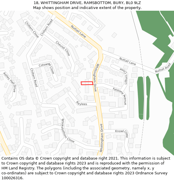 18, WHITTINGHAM DRIVE, RAMSBOTTOM, BURY, BL0 9LZ: Location map and indicative extent of plot