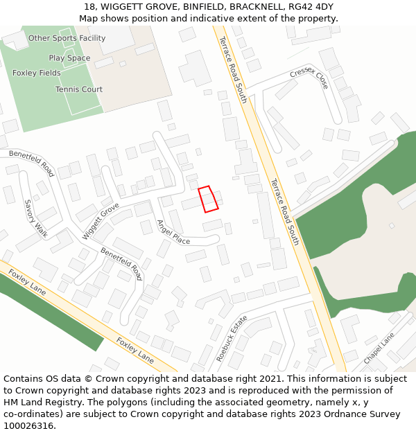 18, WIGGETT GROVE, BINFIELD, BRACKNELL, RG42 4DY: Location map and indicative extent of plot