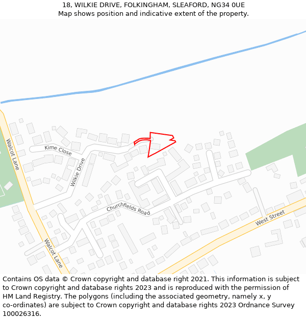 18, WILKIE DRIVE, FOLKINGHAM, SLEAFORD, NG34 0UE: Location map and indicative extent of plot