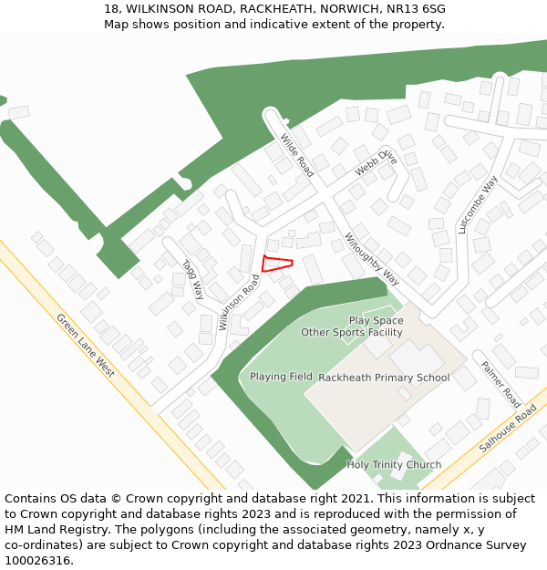 18, WILKINSON ROAD, RACKHEATH, NORWICH, NR13 6SG: Location map and indicative extent of plot