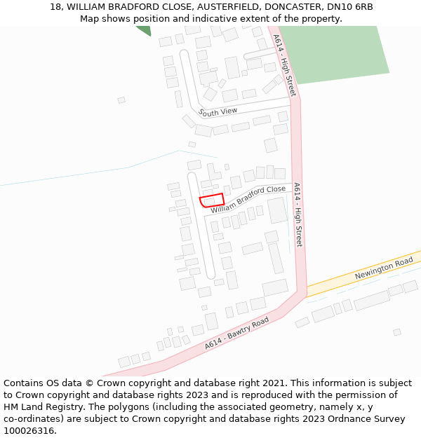 18, WILLIAM BRADFORD CLOSE, AUSTERFIELD, DONCASTER, DN10 6RB: Location map and indicative extent of plot