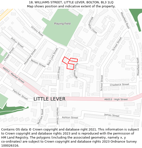 18, WILLIAMS STREET, LITTLE LEVER, BOLTON, BL3 1LQ: Location map and indicative extent of plot