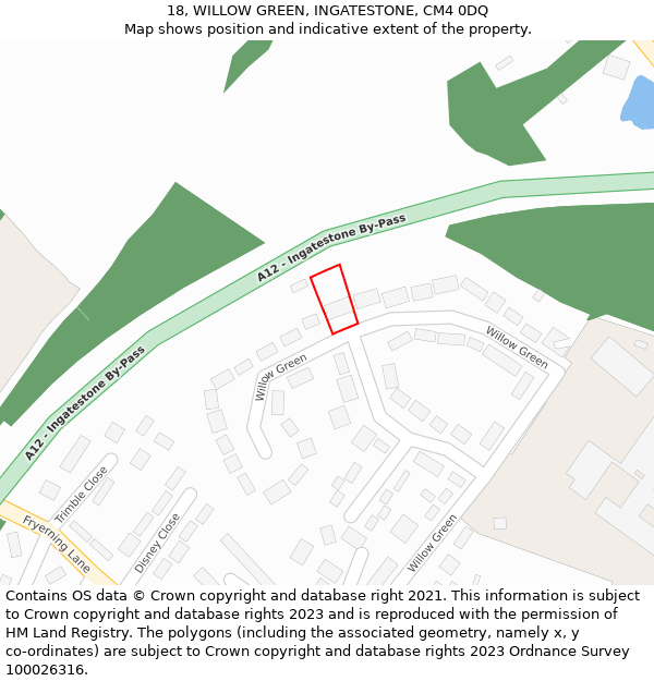 18, WILLOW GREEN, INGATESTONE, CM4 0DQ: Location map and indicative extent of plot