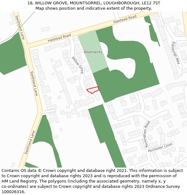 18, WILLOW GROVE, MOUNTSORREL, LOUGHBOROUGH, LE12 7ST: Location map and indicative extent of plot