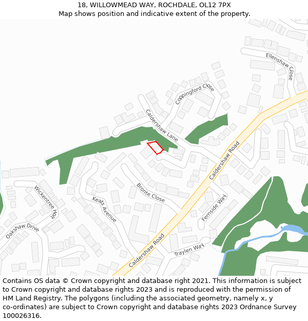 18, WILLOWMEAD WAY, ROCHDALE, OL12 7PX: Location map and indicative extent of plot