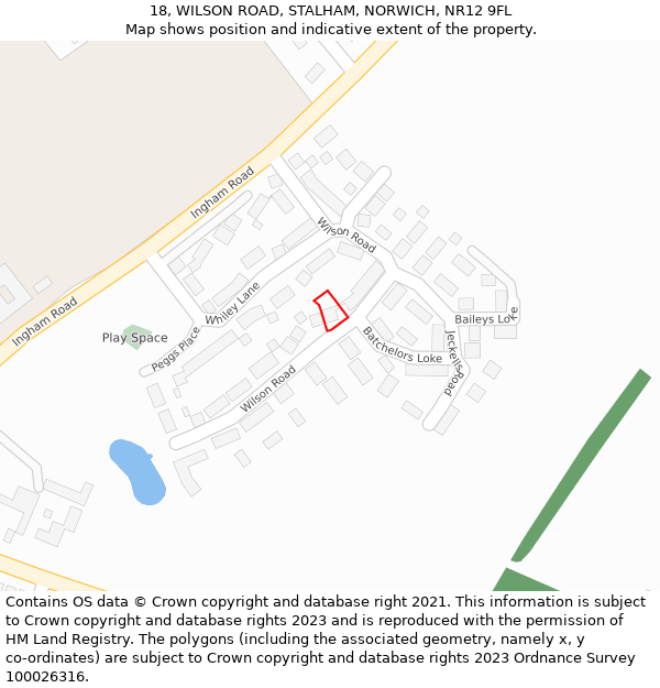 18, WILSON ROAD, STALHAM, NORWICH, NR12 9FL: Location map and indicative extent of plot