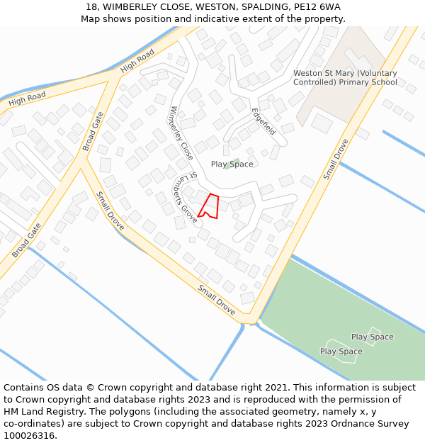 18, WIMBERLEY CLOSE, WESTON, SPALDING, PE12 6WA: Location map and indicative extent of plot