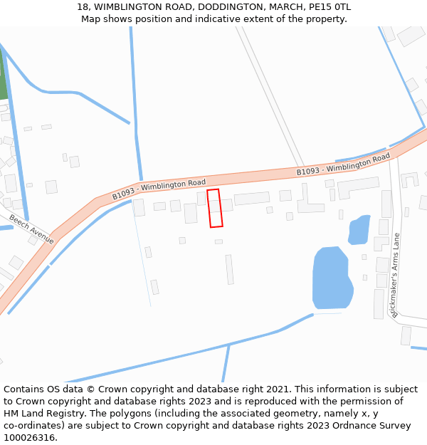 18, WIMBLINGTON ROAD, DODDINGTON, MARCH, PE15 0TL: Location map and indicative extent of plot