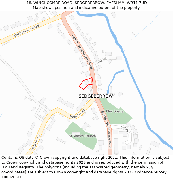 18, WINCHCOMBE ROAD, SEDGEBERROW, EVESHAM, WR11 7UD: Location map and indicative extent of plot