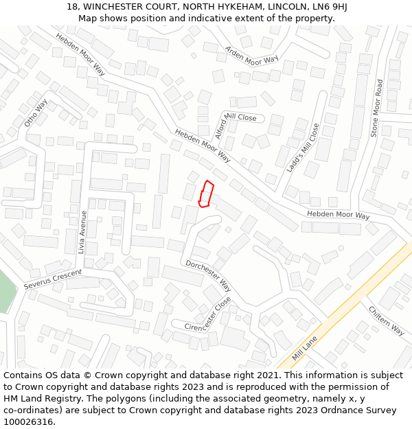 18, WINCHESTER COURT, NORTH HYKEHAM, LINCOLN, LN6 9HJ: Location map and indicative extent of plot