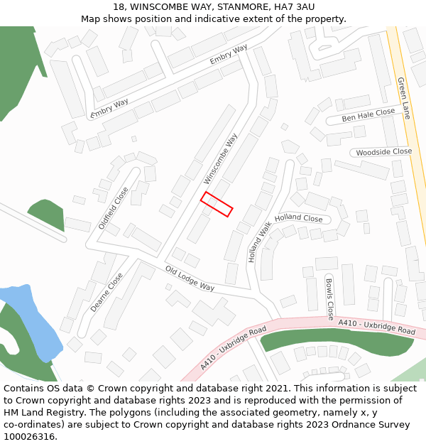 18, WINSCOMBE WAY, STANMORE, HA7 3AU: Location map and indicative extent of plot