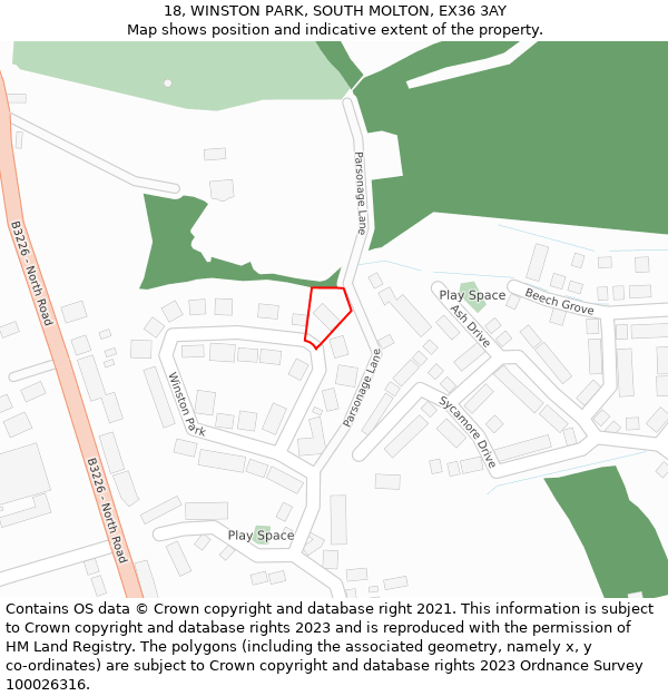 18, WINSTON PARK, SOUTH MOLTON, EX36 3AY: Location map and indicative extent of plot