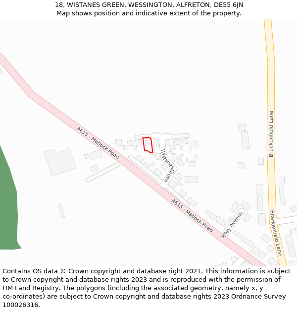 18, WISTANES GREEN, WESSINGTON, ALFRETON, DE55 6JN: Location map and indicative extent of plot