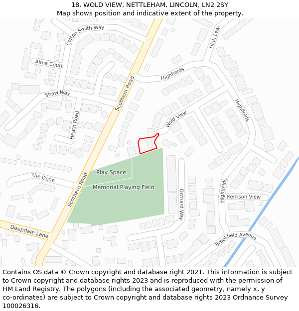 18, WOLD VIEW, NETTLEHAM, LINCOLN, LN2 2SY: Location map and indicative extent of plot