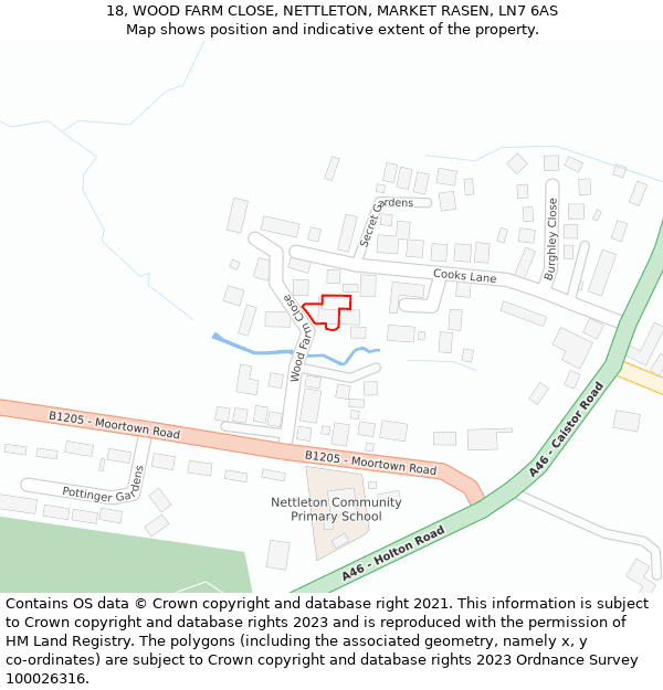 18, WOOD FARM CLOSE, NETTLETON, MARKET RASEN, LN7 6AS: Location map and indicative extent of plot