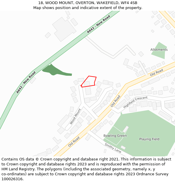 18, WOOD MOUNT, OVERTON, WAKEFIELD, WF4 4SB: Location map and indicative extent of plot