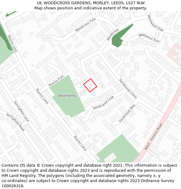 18, WOODCROSS GARDENS, MORLEY, LEEDS, LS27 9LW: Location map and indicative extent of plot