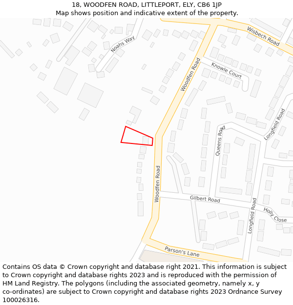 18, WOODFEN ROAD, LITTLEPORT, ELY, CB6 1JP: Location map and indicative extent of plot