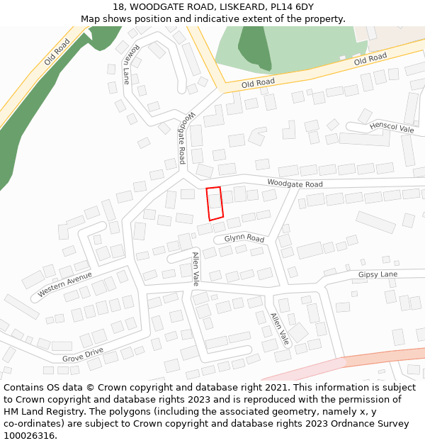 18, WOODGATE ROAD, LISKEARD, PL14 6DY: Location map and indicative extent of plot