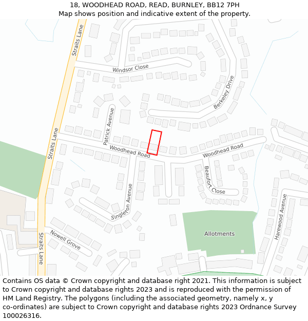 18, WOODHEAD ROAD, READ, BURNLEY, BB12 7PH: Location map and indicative extent of plot