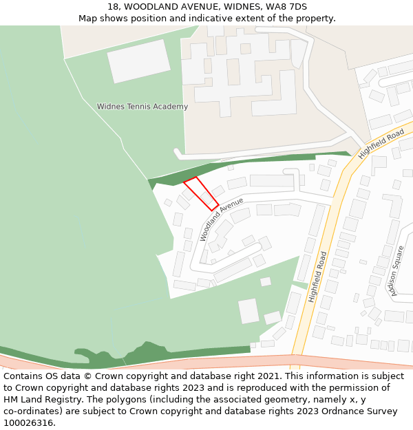 18, WOODLAND AVENUE, WIDNES, WA8 7DS: Location map and indicative extent of plot